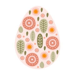 Silhouette cute Easter eggs with floral and abstract patterns in pastel colors. Illustration colorful Easter eggs with flowers and leaves in flat style. Vector
