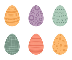 Set cute Easter eggs in flat style. Illustration colorful minimalistic eggs with abstract pattern in pastel colors. Vector - 488376768