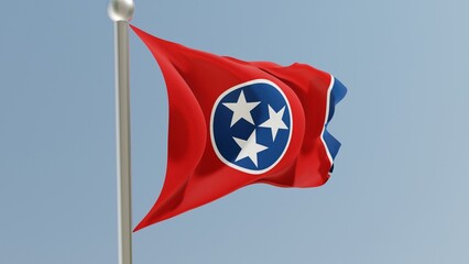 Tennessee flag on flagpole. TN flag fluttering in the wind. USA.