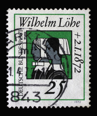 Stamp printed in Germany showing Deaconess sisters, Death Centenary of Wilhelm Löhe (1808-1872), founder of the Deaconesses Training Institute at Neuendettelsau, circa 1972