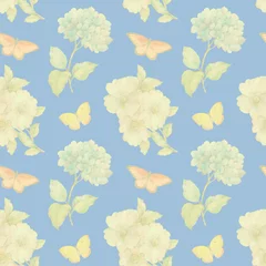 Foto auf Acrylglas Raster texture of watercolor flowers and butterflies for design. Delicate watercolor flowers and butterflies collected in a seamless pattern for textiles and wallpapers © Sergei