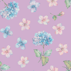 Seamless pattern of watercolor flowers. Watercolor illustration for design, ready-made seamless background with delicate flowers