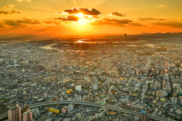 大阪　あべのハルカスからの夕景