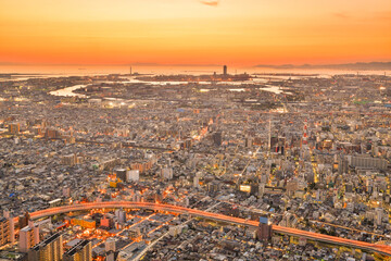 Fototapeta premium 大阪 あべのハルカスからの夕景