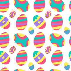 Seamless background with Easter eggs. Repeating pattern for Easter. Vector painted colored eggs, a symbol of the holiday. Background. EPS