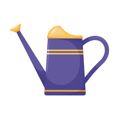 Garden watering can with long spout for watering plants, flowers. Garden tools, household plot, agricultural work. Gardening, housekeeping. Logo, Side view. Vector illustration, white background