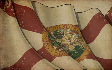 Old Paper Print - Waving Flag of the State of Florida