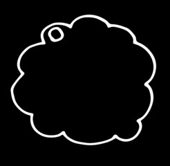 round empty gift tag . isolated hand drawing in doodle style, white outline, round shape tag with spiral edge with empty space for text on a black design template