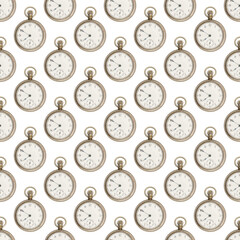Plakat Silver and white Pocket watch on seamless background