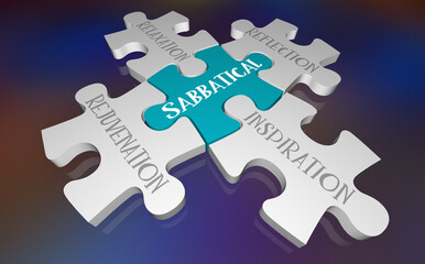 Sabbatical Puzzle Pieces Inspiration Relaxation Rejuvenation Perspective 3d Illustration - obrazy, fototapety, plakaty