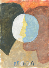 moon light. abstract man and woman. watercolor illustration