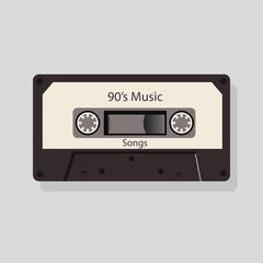 illustration of an old black music cassette tape with 90s songs