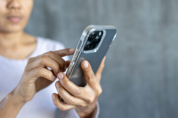 Close up woman using smartphone 