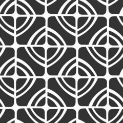 Hand drawn square tiles abstract seamless vector pattern. Geometric striped shapes ornament. Monochrome vector background.