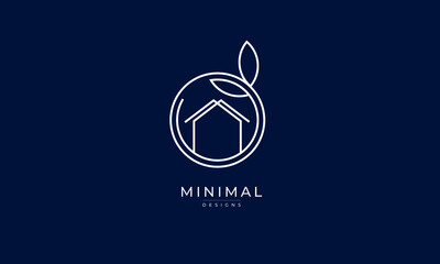 A line art icon logo of a house/home with a leaf circle	
