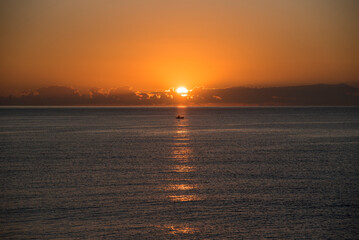 Sunrise over the Mediterranean from the city of Aguilas, Murcia, Spain