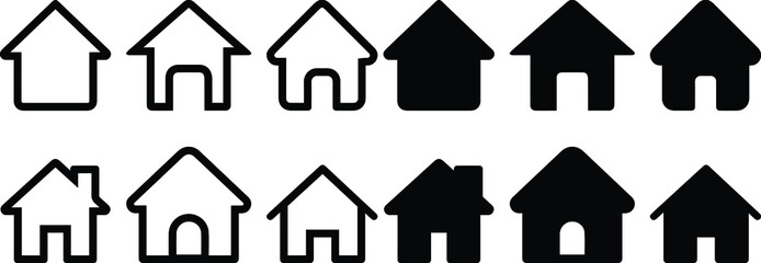 Home icon collection design. Building houses design. Real estate Flat and line style houses symbols. monochrome house icon set design