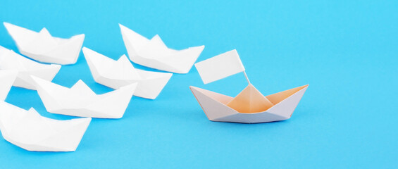 Paper Boats. One color paper boat with flag.