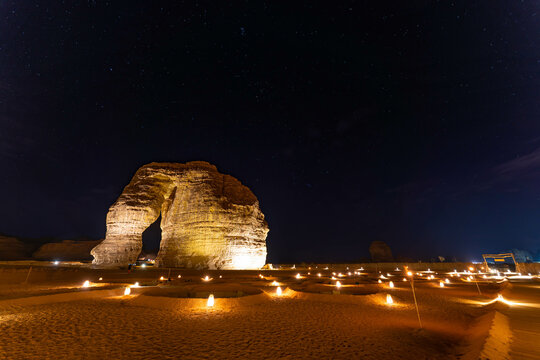 saudi arabia al ula elephant rock by night
