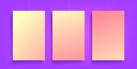 Blank paper vector posters template on purple wall