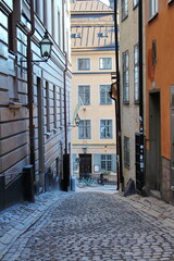 Stockholm. Sweden.  View of streets in the historical center of the Swedish capital with historical buildings.