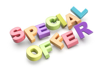 Special offer promo text with colorful letters on white background