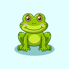 Cute green frog cartoon character isolated