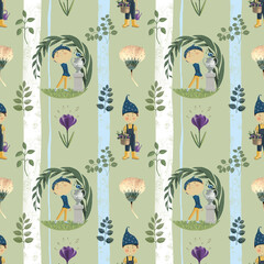 Elves. Digital seamless patterns.