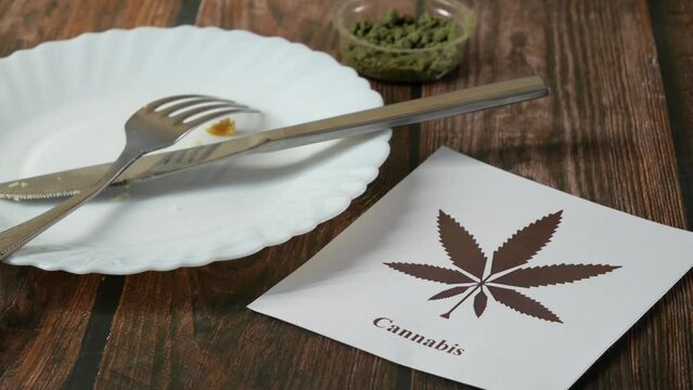 Tea with marijuana, cannabis with herbal decoction to treat pain and increase appetite. Hemp herbal tea, concept of marijuana use for medicinal purposes