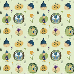 Elves. Digital seamless patterns.