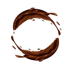 Liquid chocolate splash circle on a white background