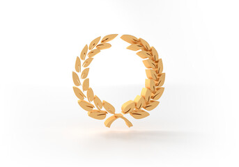 Golden Laurel wreath isolated on white background. 3D illustration.