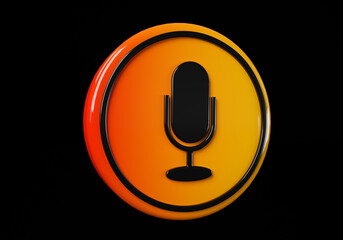 Mic media button. buttons. Shiny icon with yellow frame and with reflection.  3d illustration on black background