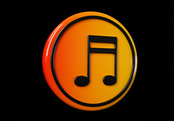 Music note media button. buttons. Shiny icon with yellow frame and with reflection.  3d illustration on black background