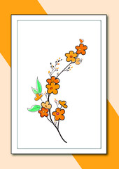 autumn background with leaves. poster with autumn leaf. line art. flower illustration