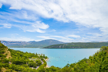 Lake Sainte-Croix and mountains of the Verdon valley in France