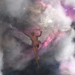 Winged angel in sky