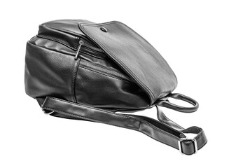 Naklejka premium Beautiful black leather backpack on a white background.