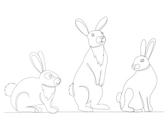 easter bunnies one line drawing, outline, vector