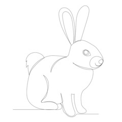 rabbit, hare one line drawing, outline, vector