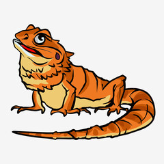 Cute cartoon character green iguana animal. Red snake in wildlife isolated in warm background. Vector illustration