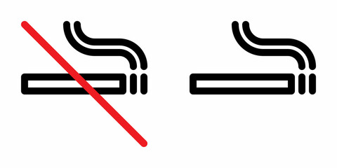 No smoking and Smoking area line icons. Stop smoking sign. Smoking forbidden warning outline sign. Cigarette with smoke outline symbol. Editable stroke. Vector graphics 