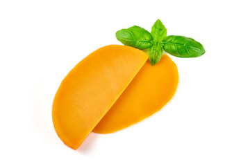 Block of cheddar cheese, isolated on white background. High resolution image.