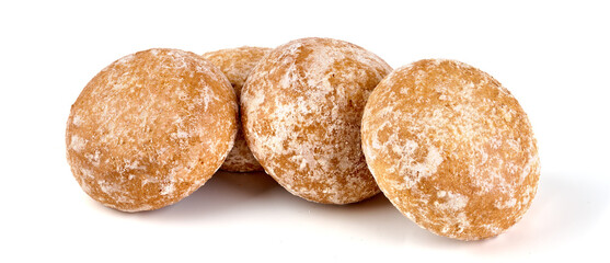 Baked gingerbread biscuits, isolated on white background.