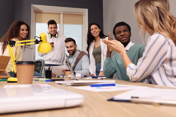 Team of employees working together in office. Startup project