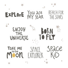 vector set of cute space quotes and elements - 488397335