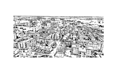 Fototapeta na wymiar Building view with landmark of Mestre is the most populated borough in Italy. Hand drawn sketch illustration in vector.
