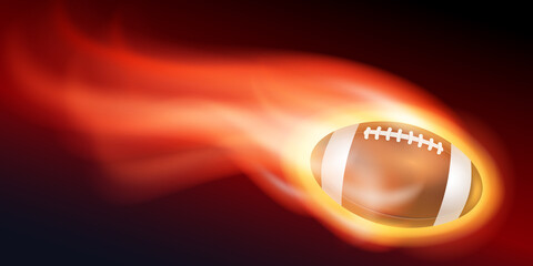 Flying flaming American football ball on a black background. EPS10 vector illustration. © hamara