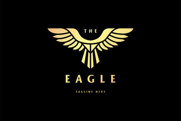 Golden Strong Eagle Hawk Falcon Monogram Badge Emblem Logo Design Vector