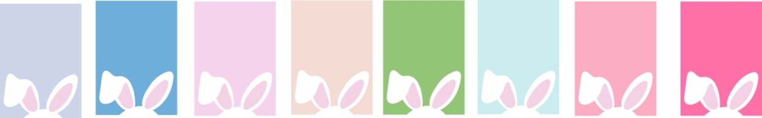 Set of minimalistic posters with white rabbit (hare) ears on a colored background